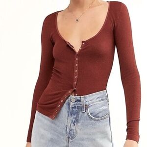 Free People Deep Orange Long Sleeve Top